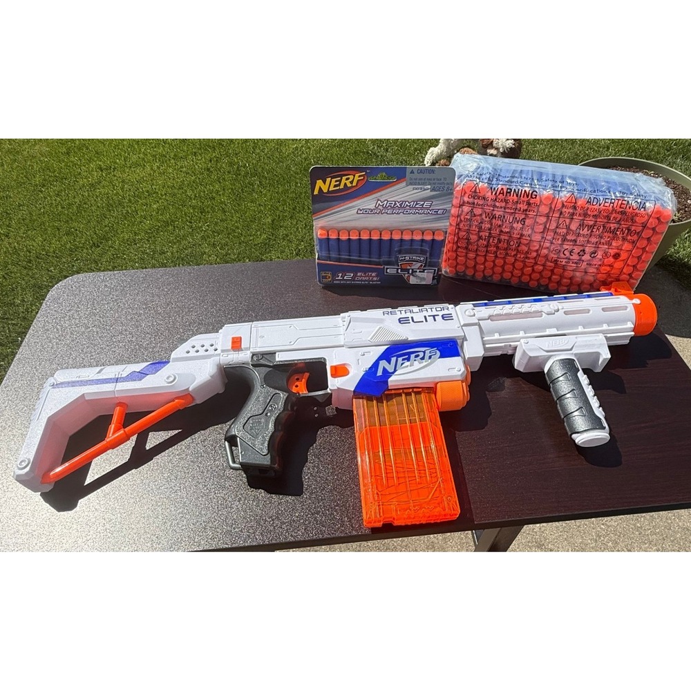 Nerf Retaliator Elite Blaster 4-in-1 White Blue Tactical Foam Darts